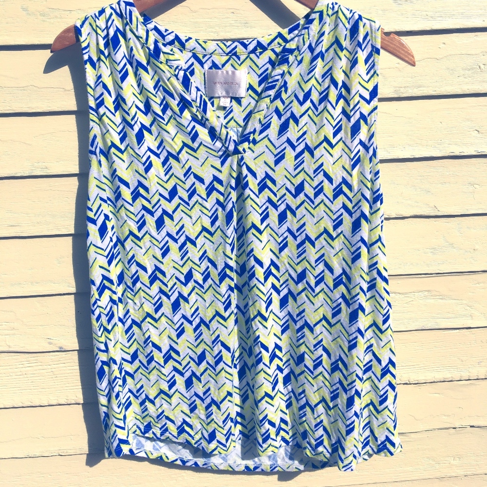 Skies Are Blue sleeveless top in blue/yellow/green
